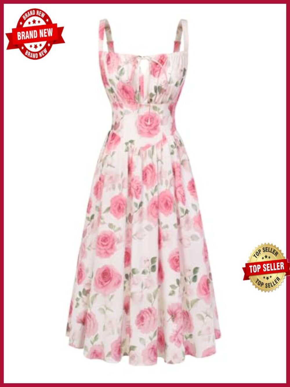 Women's Corset Midi Dress with Pockets Sleeveless Floral Smocked Back A-Line